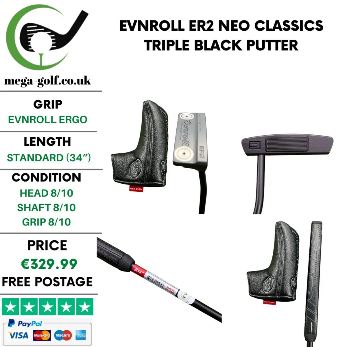 Evnroll ER2 Neo Classics Triple Black Putter / 34" - Image 1