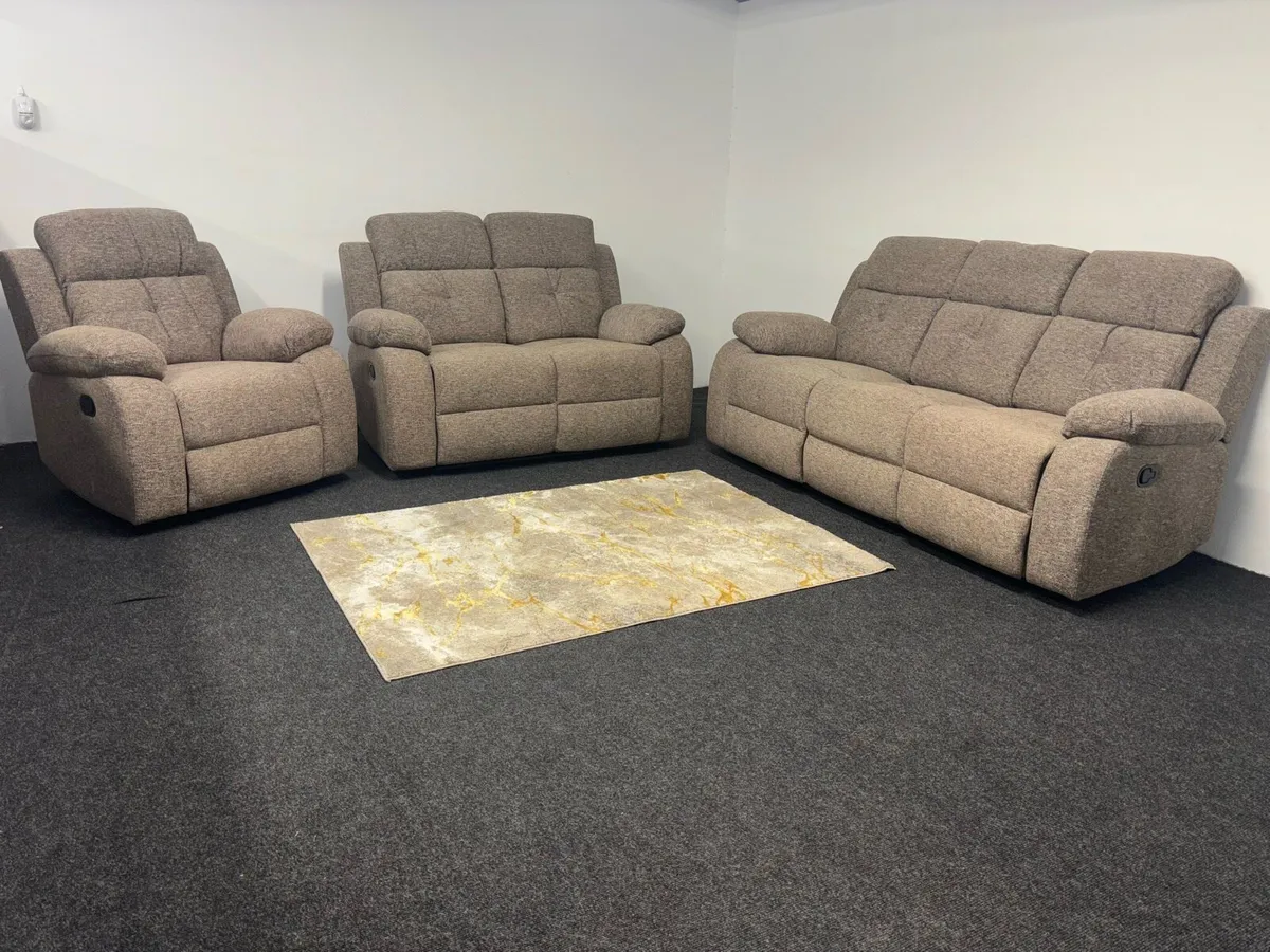 New 3+2+1 Beige Fabric Recliners FREE DELIVERY - Image 1