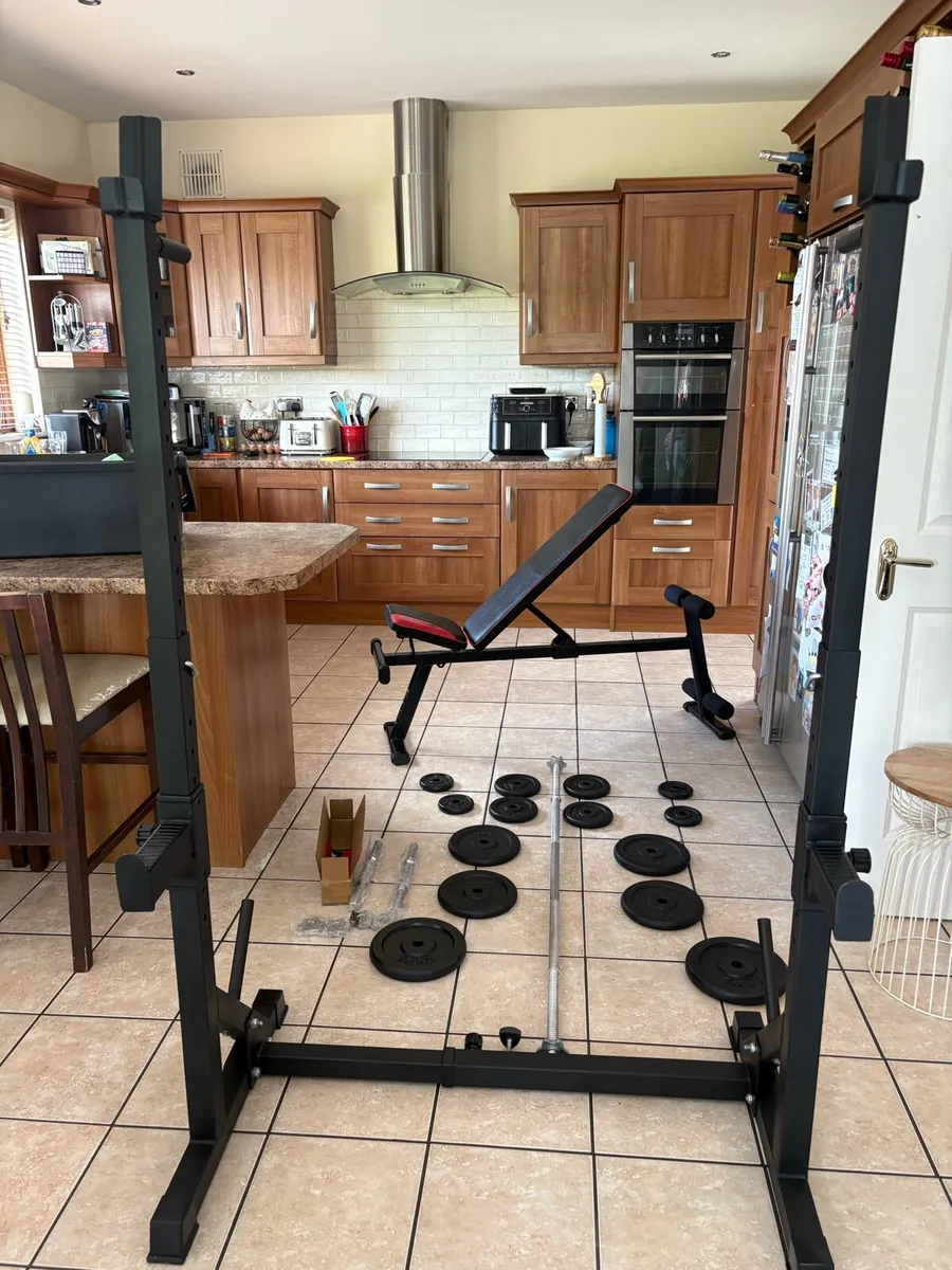 METAL WEIGHTS GYM SET, SQUAT RACK + BENCH PRESS! - Image 1