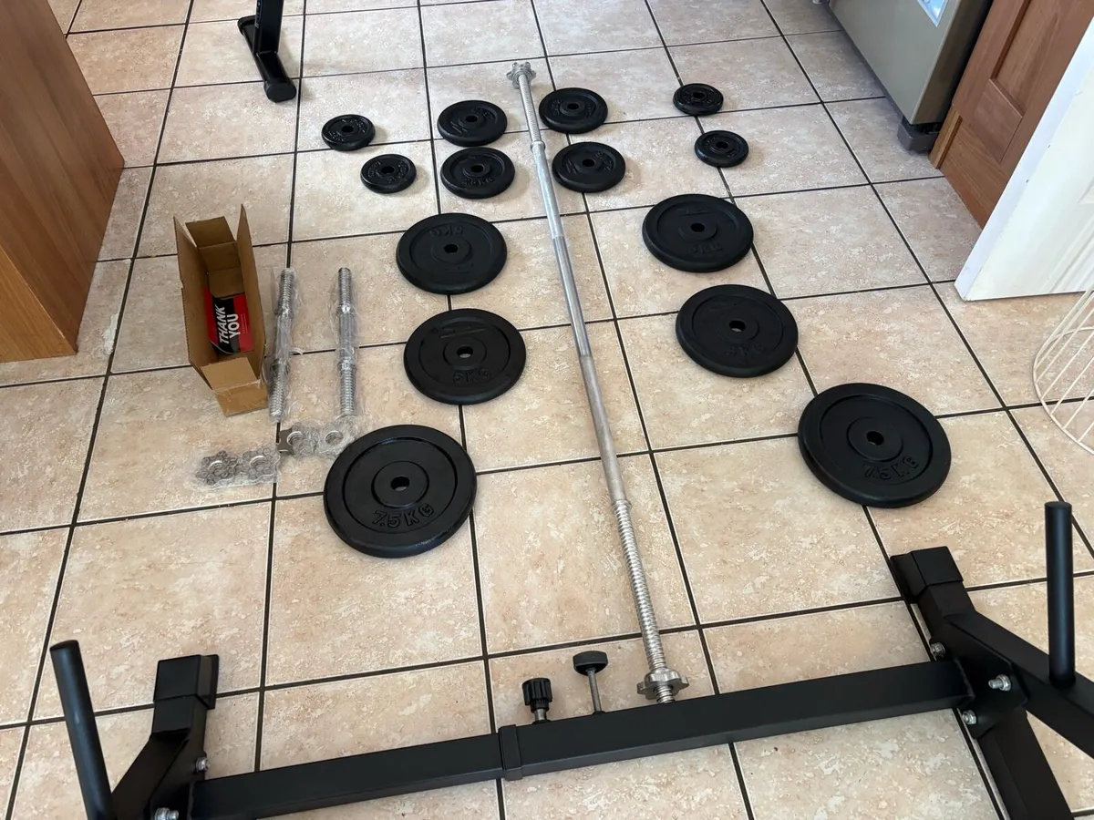 METAL WEIGHTS GYM SET, SQUAT RACK + BENCH PRESS! - Image 2