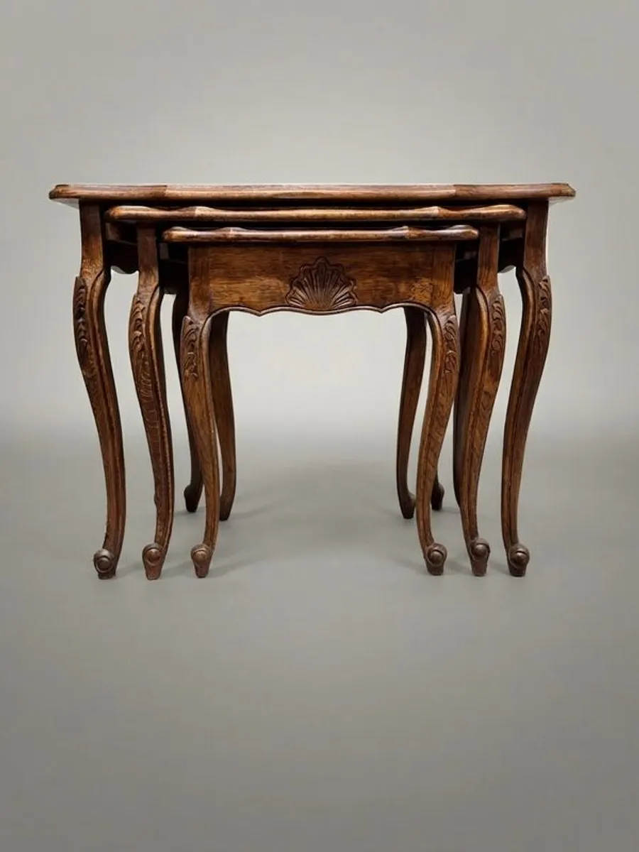 Charming Set of Three Antique French Oak Nesting Tables - Image 1