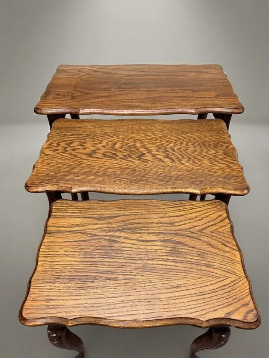 Charming Set of Three Antique French Oak Nesting Tables - Image 2