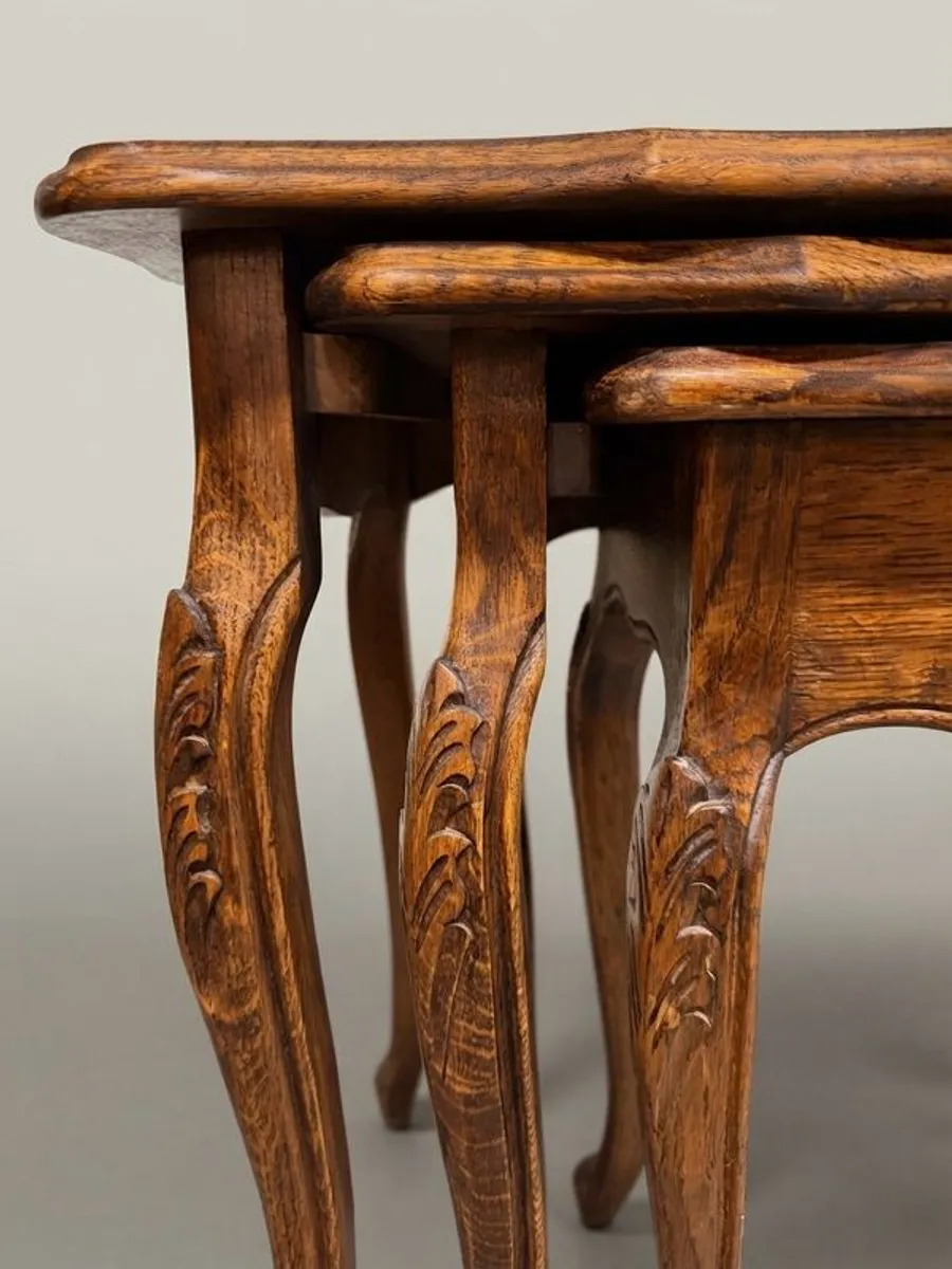 Charming Set of Three Antique French Oak Nesting Tables - Image 3