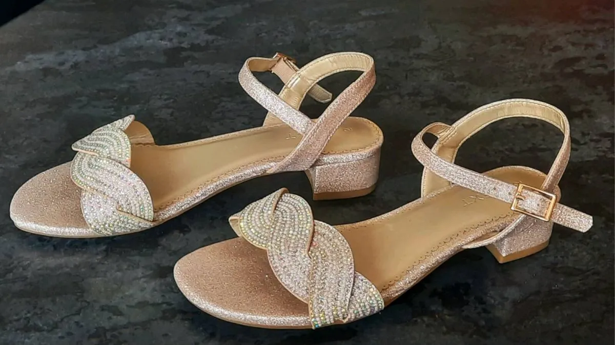 Next Ivory glitter heeled girls sandal Size 2 - Image 2