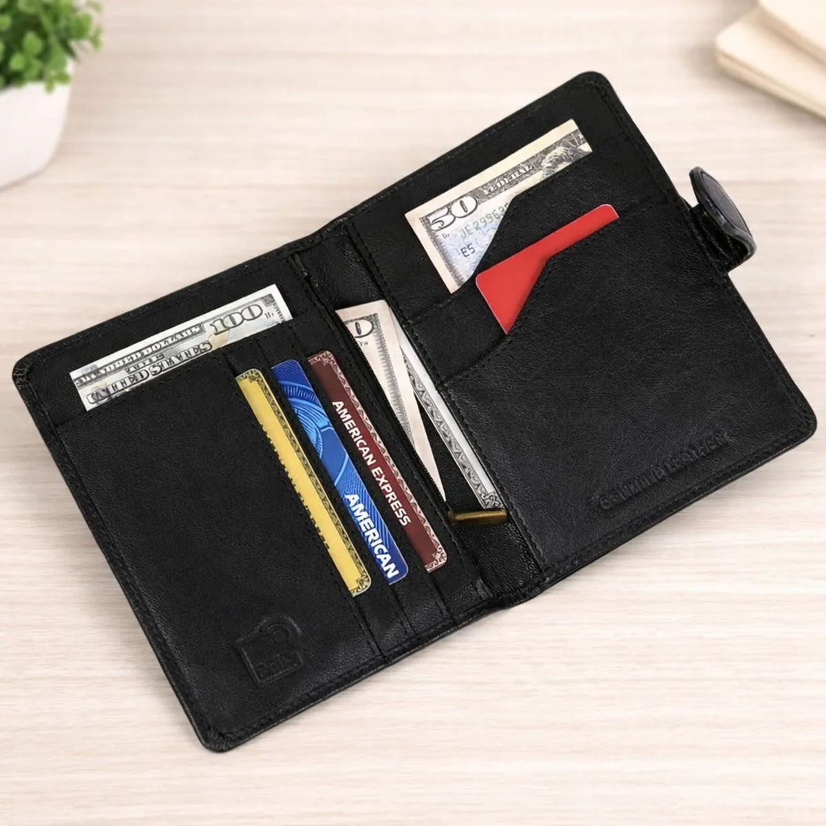 Leather Passport Holder Black Travel Wallet - Image 4