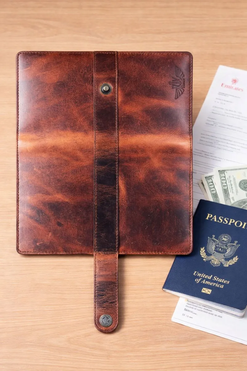 Leather Passport Holder Black Travel Wallet - Image 2