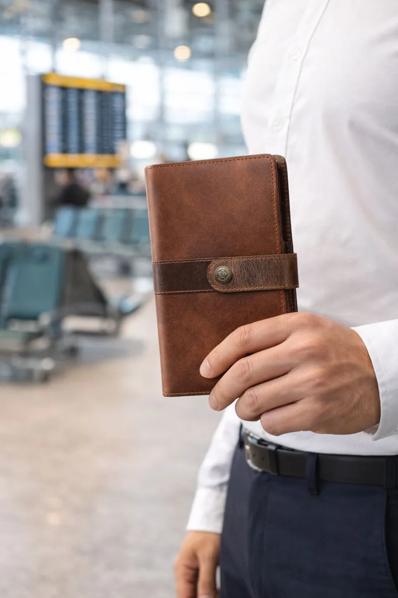 Leather Passport Holder Black Travel Wallet - Image 3