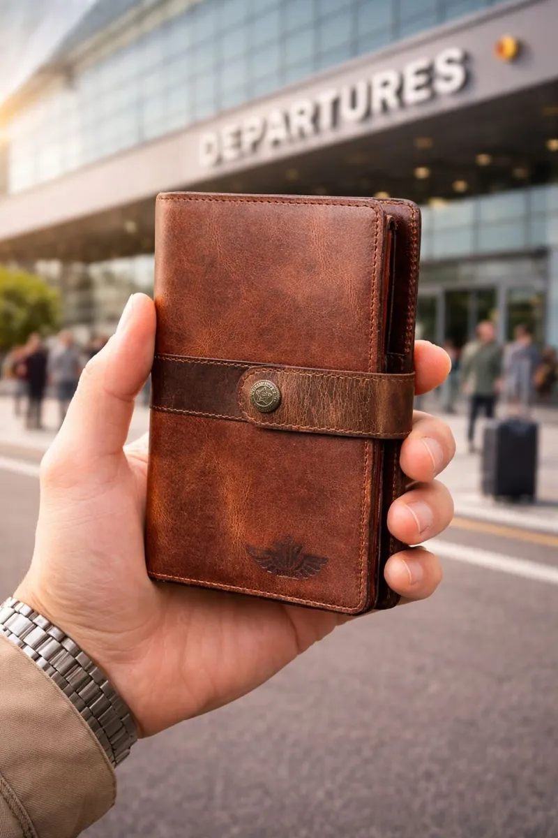 Leather Passport Holder Black Travel Wallet - Image 4