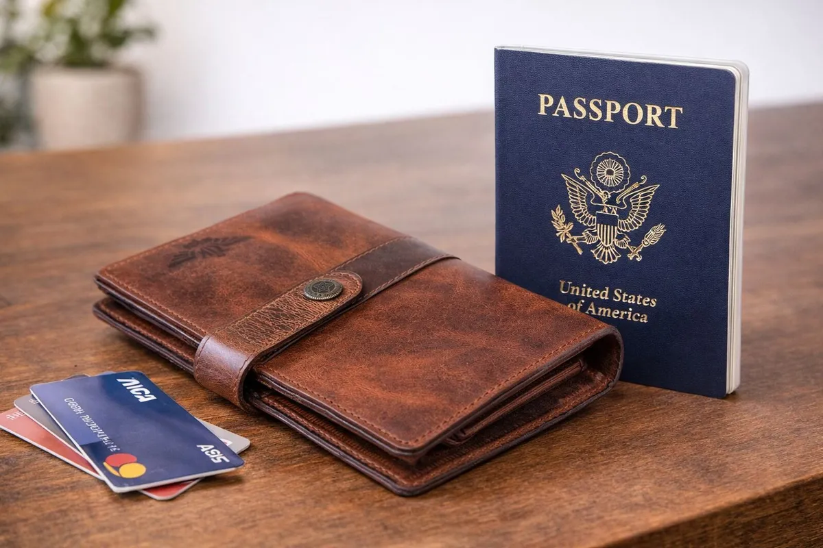 Leather Passport Holder Black Travel Wallet - Image 1