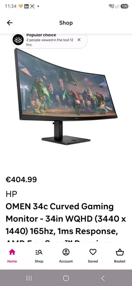 HP OMEN 34" WQHD Gaming Monitor - Image 4
