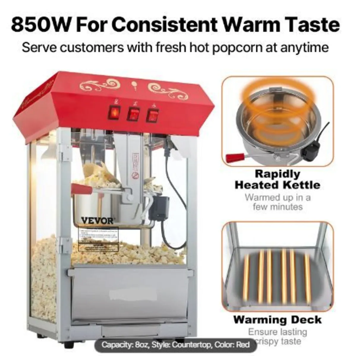 Popcorn Maker, 850W Popcorn Popper Machine - Image 3