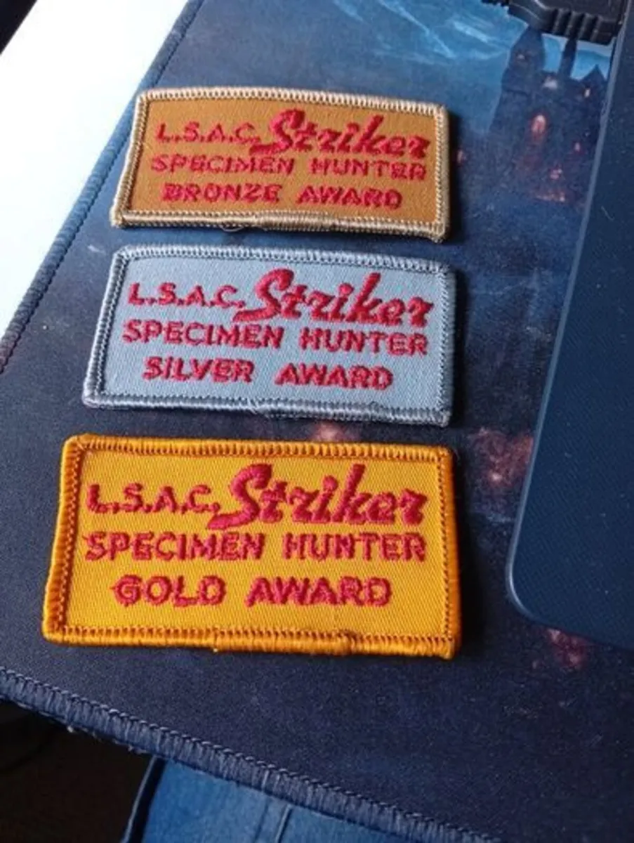 Rare fishing sew on badges l.s.a.c. bronze,silver,