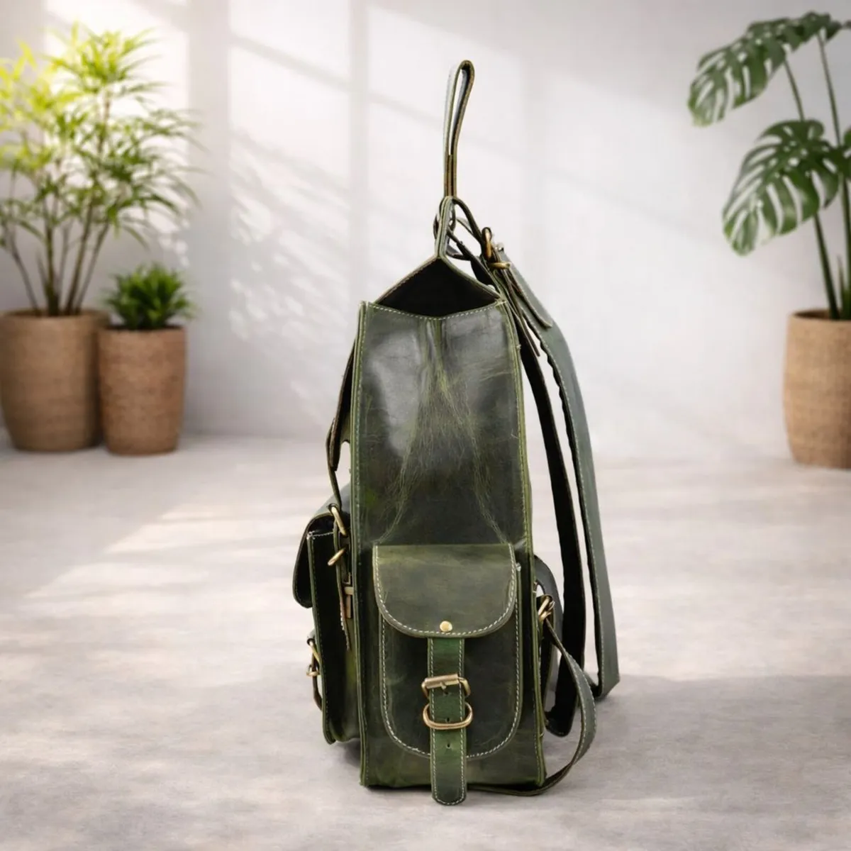 Genuine Leather Backpack  Rustic Leather Backpack - Image 4