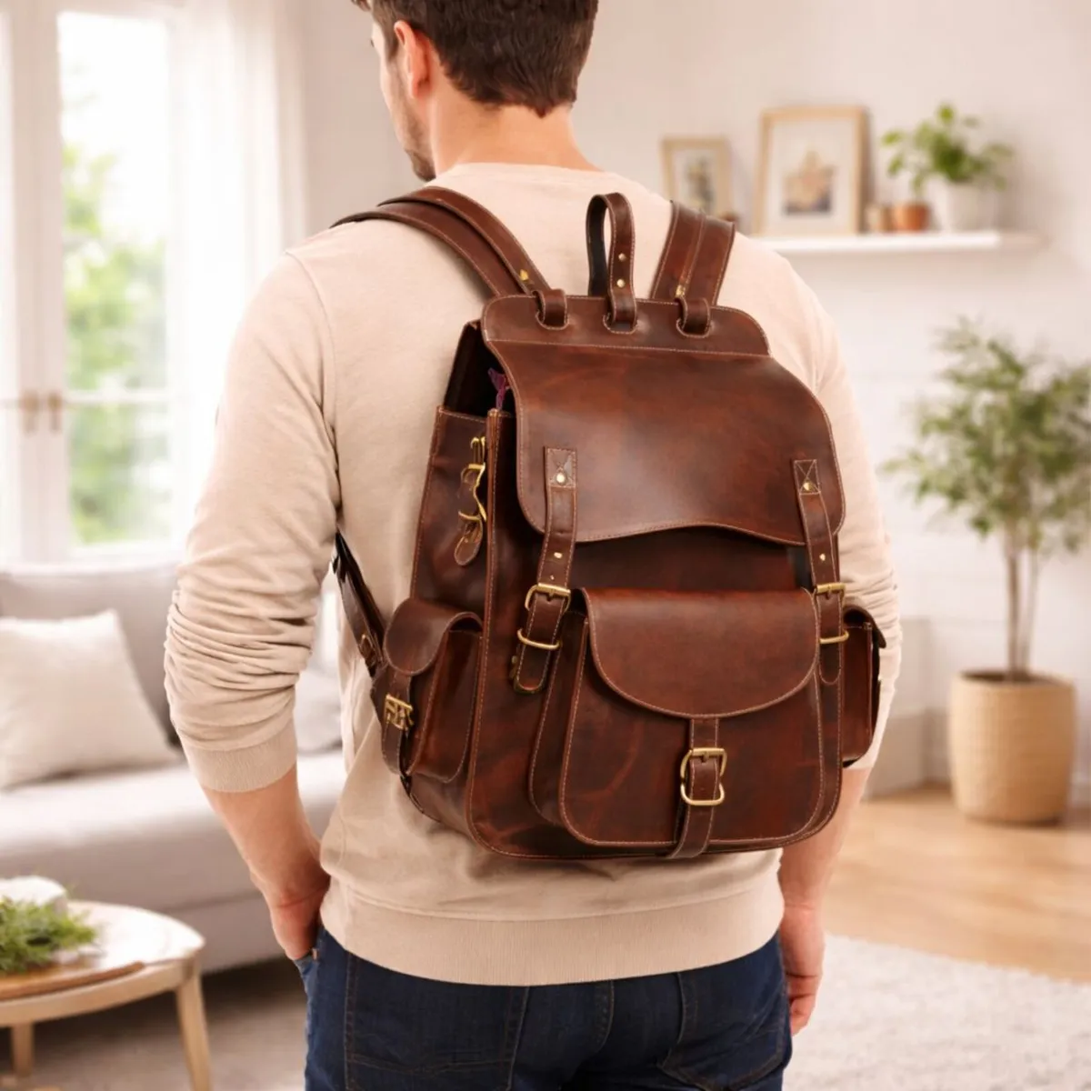 Genuine Leather Backpack  Rustic Leather Backpack - Image 4