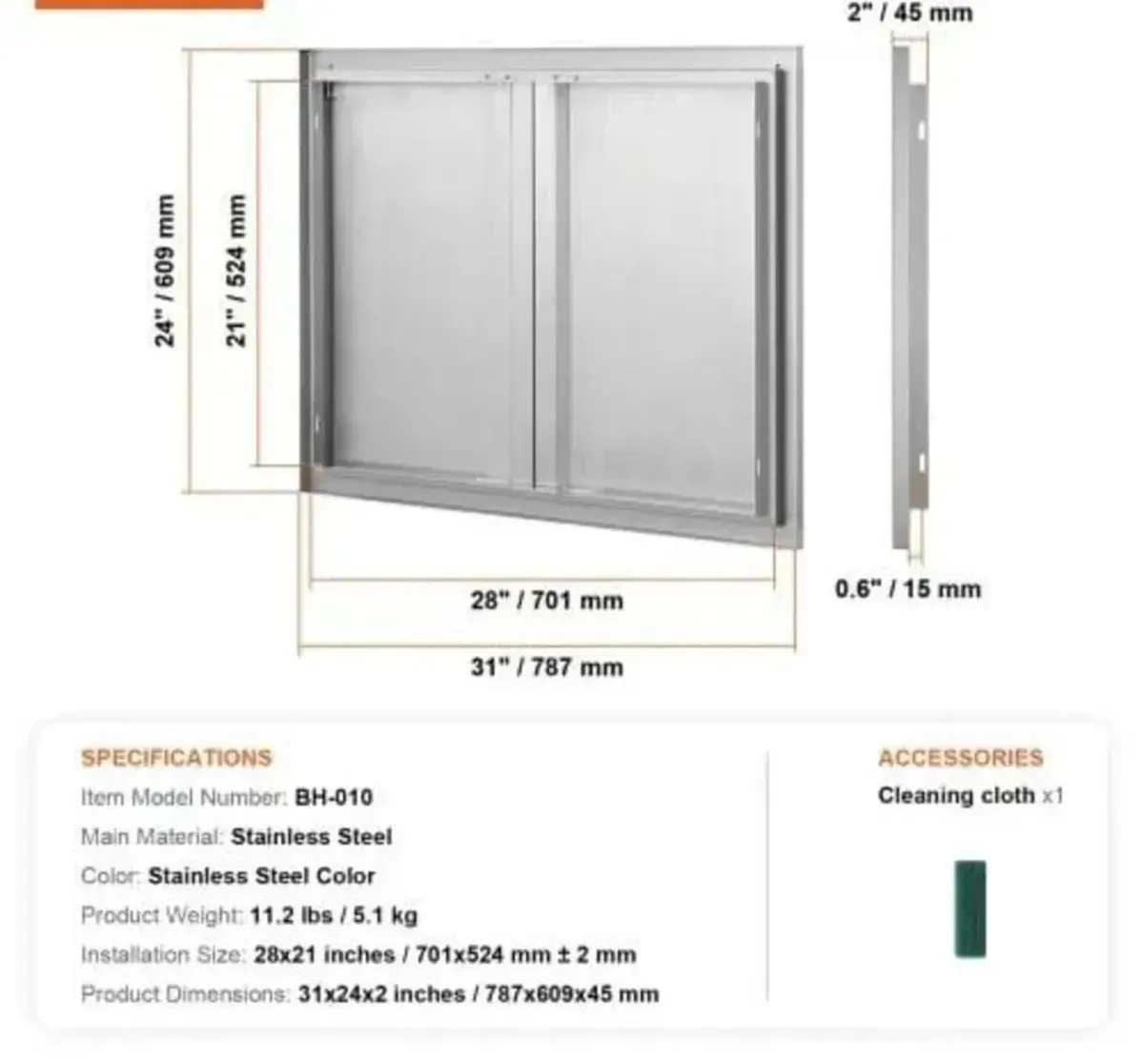BBQ Access Door Outdoor Kitchen 990x660mm - Image 4
