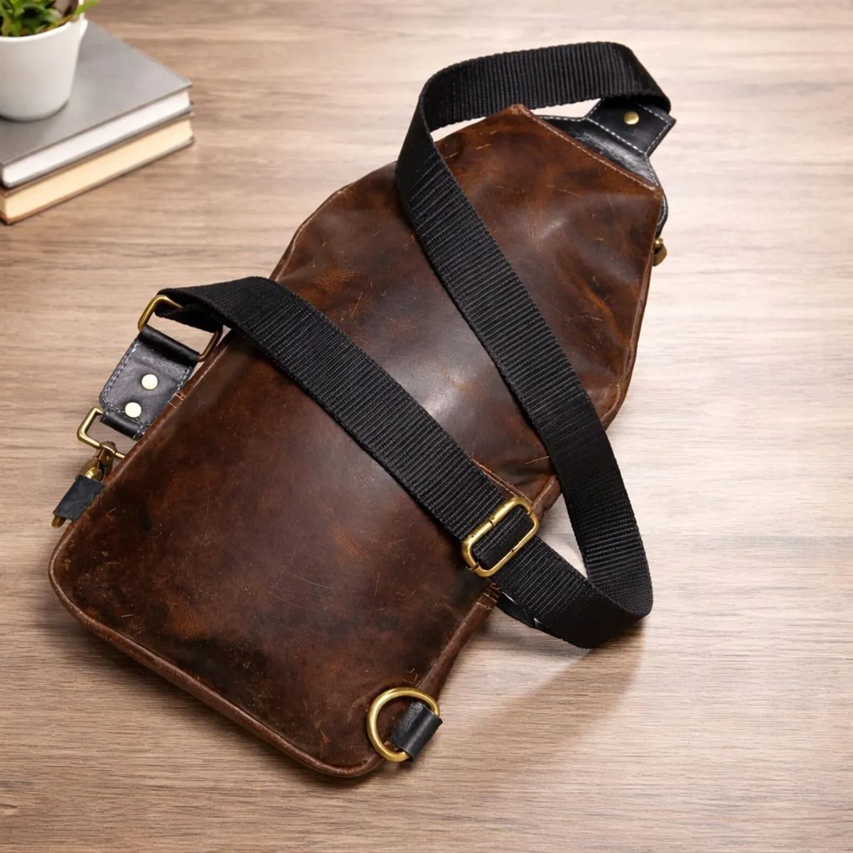 Leather Sling Bag vintage Crossbody Chest Bag - Image 2