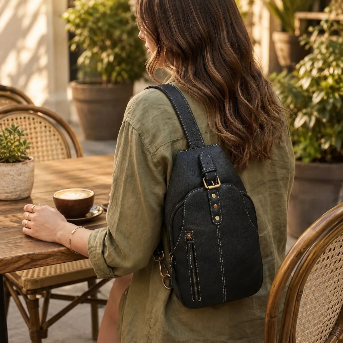 Leather Sling Bag vintage Crossbody Chest Bag - Image 2