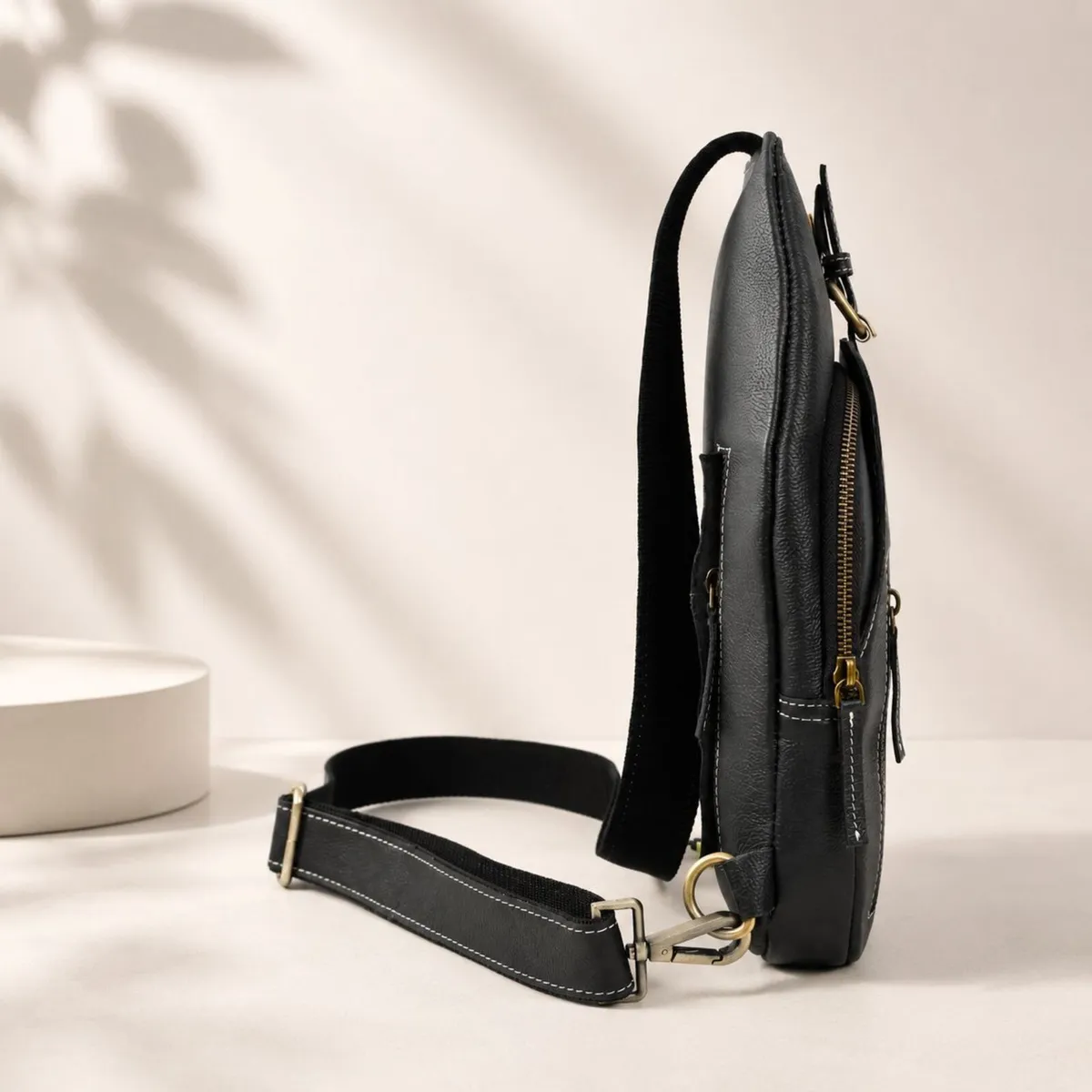 Leather Sling Bag vintage Crossbody Chest Bag - Image 3