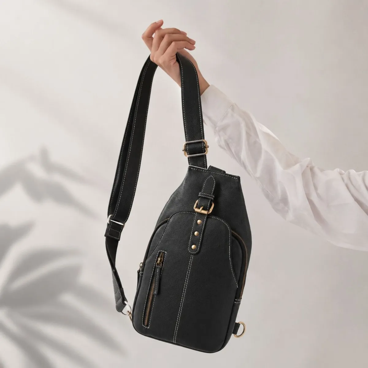 Leather Sling Bag vintage Crossbody Chest Bag - Image 4