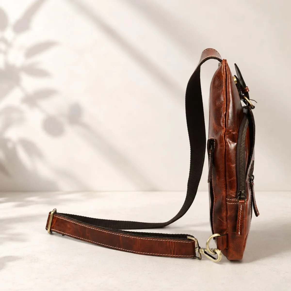 Leather Sling Bag vintage Crossbody Chest Bag - Image 3