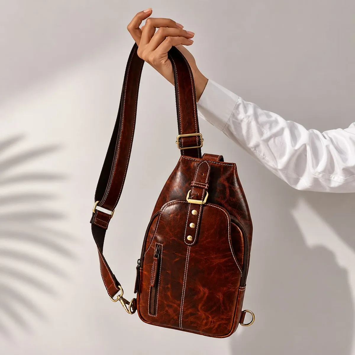 Leather Sling Bag vintage Crossbody Chest Bag - Image 2