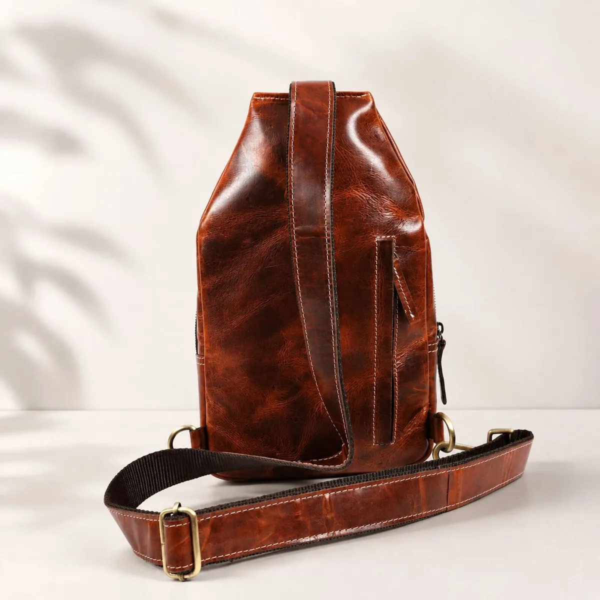 Leather Sling Bag vintage Crossbody Chest Bag - Image 4