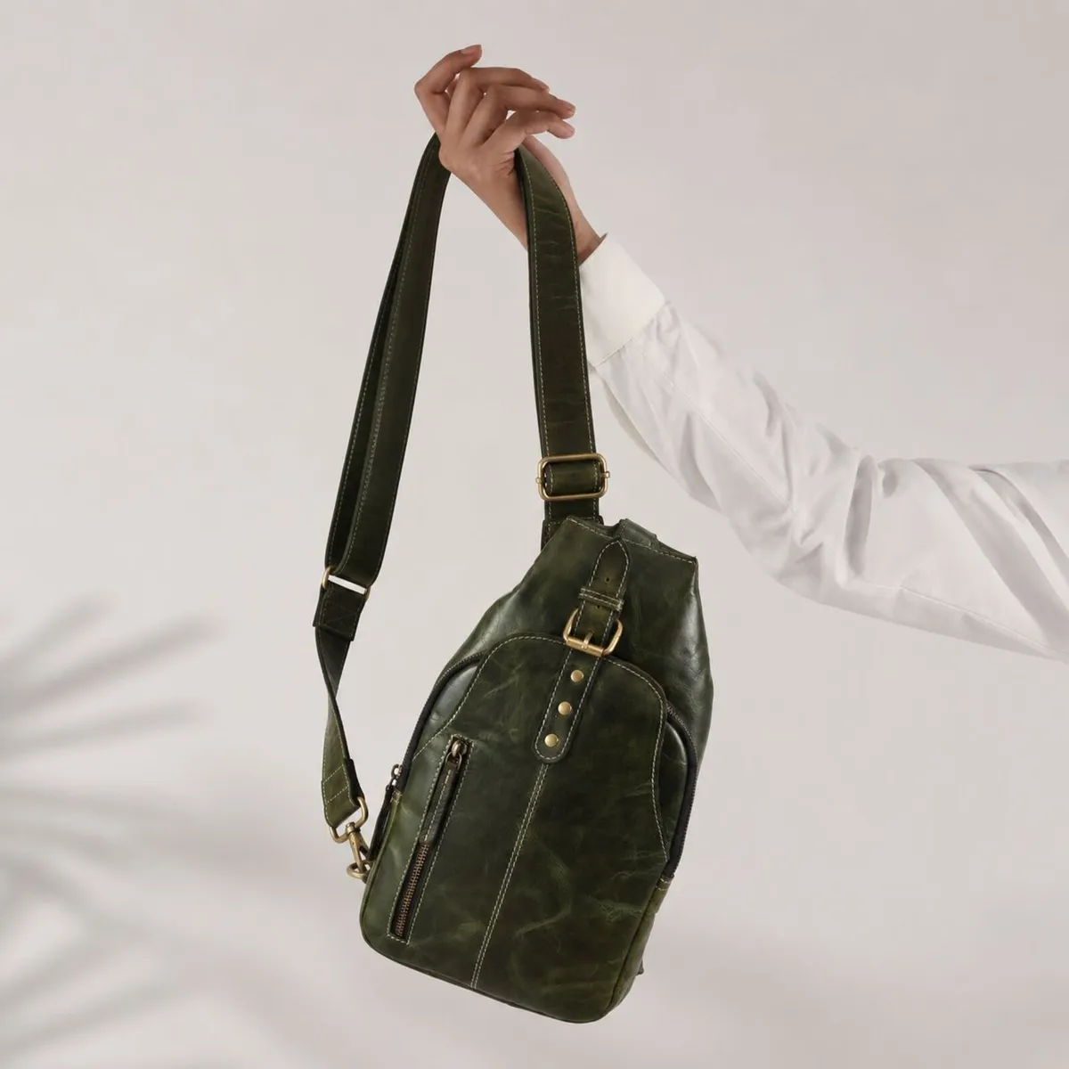 Leather Sling Bag vintage Crossbody Chest Bag - Image 3
