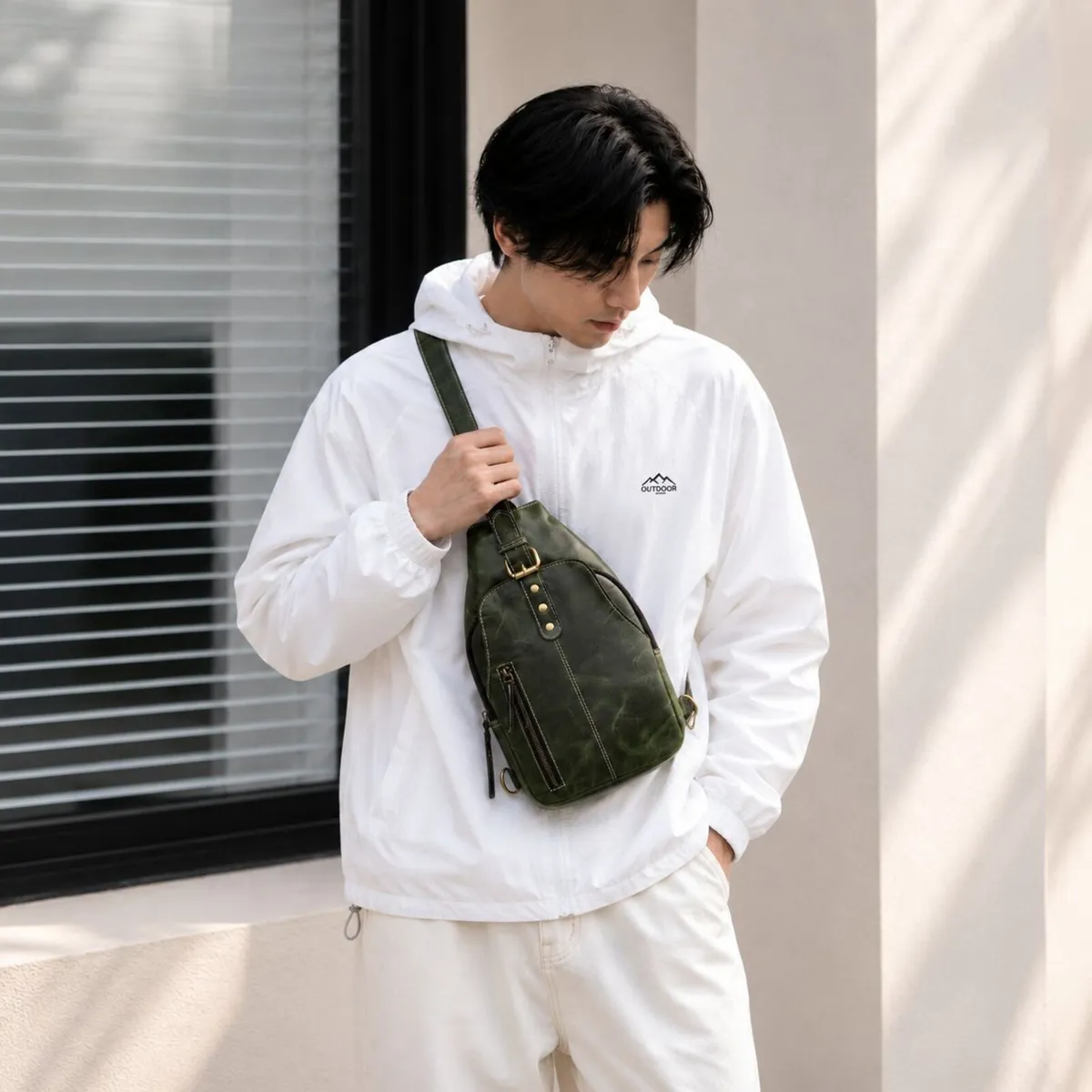 Leather Sling Bag vintage Crossbody Chest Bag - Image 4