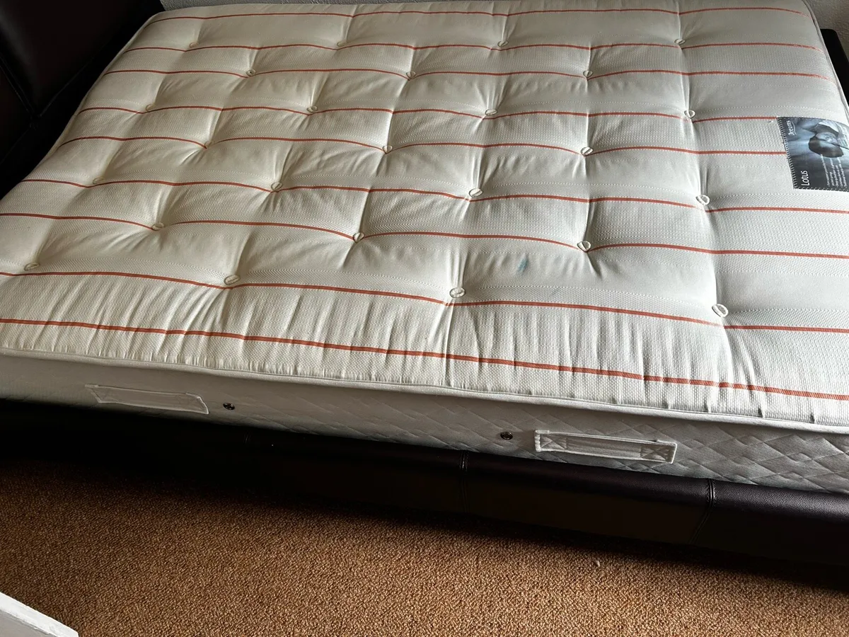 Aubergine colour leather double bed with mattress - Image 3