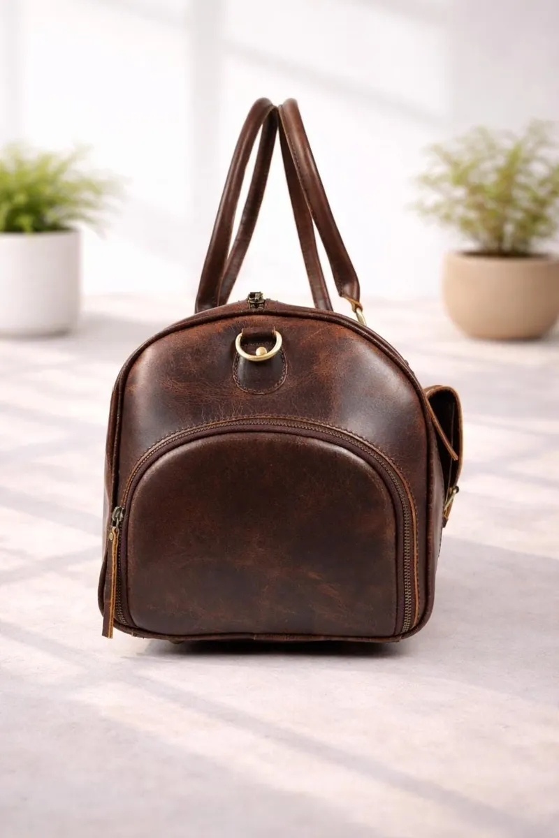 Leather Duffel Bag Vintage Travel Weekender Bag - Image 2