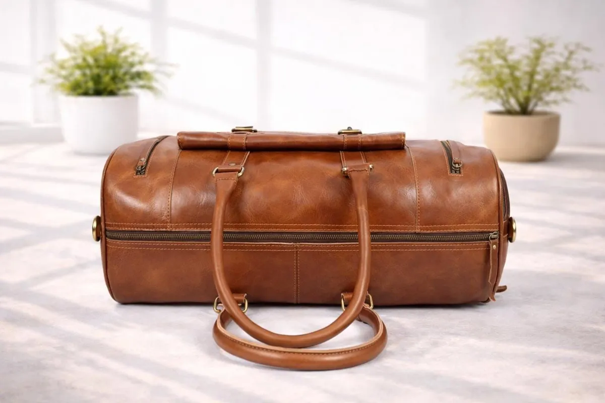 Leather Duffel Bag Vintage Travel Weekender Bag - Image 3