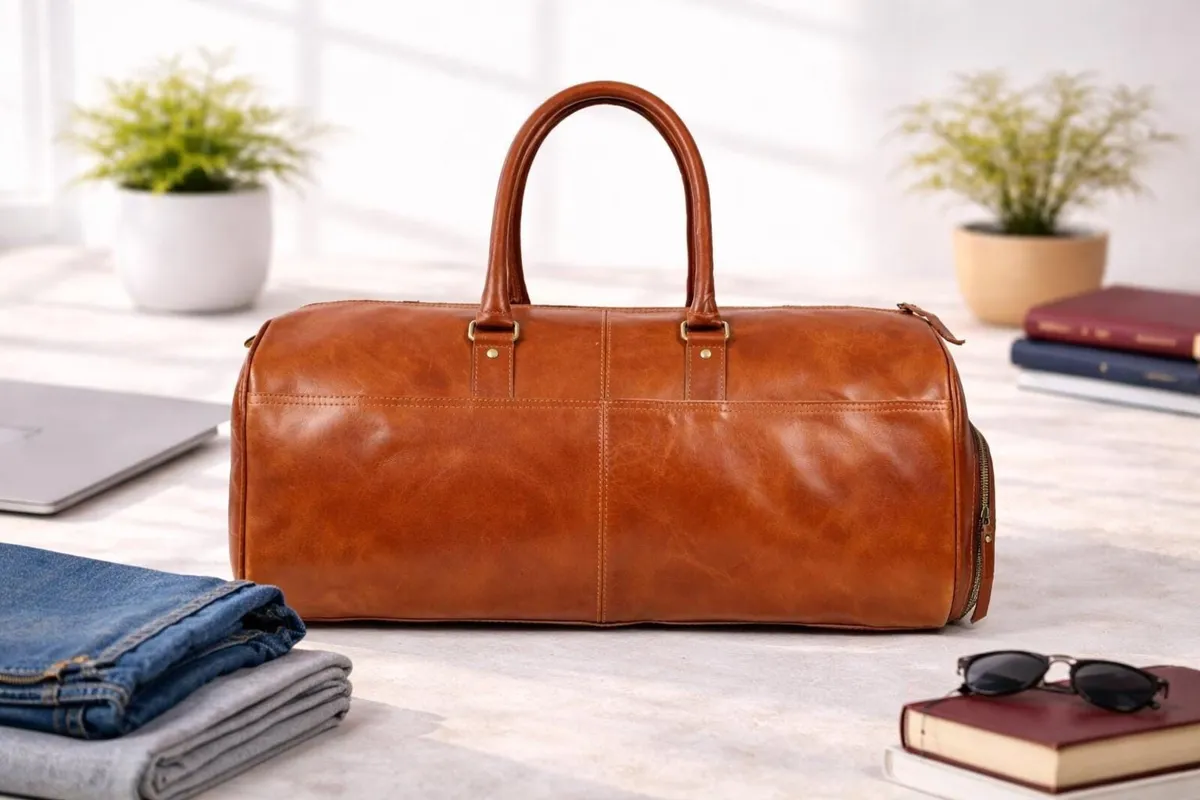 Leather Duffel Bag Vintage Travel Weekender Bag - Image 4