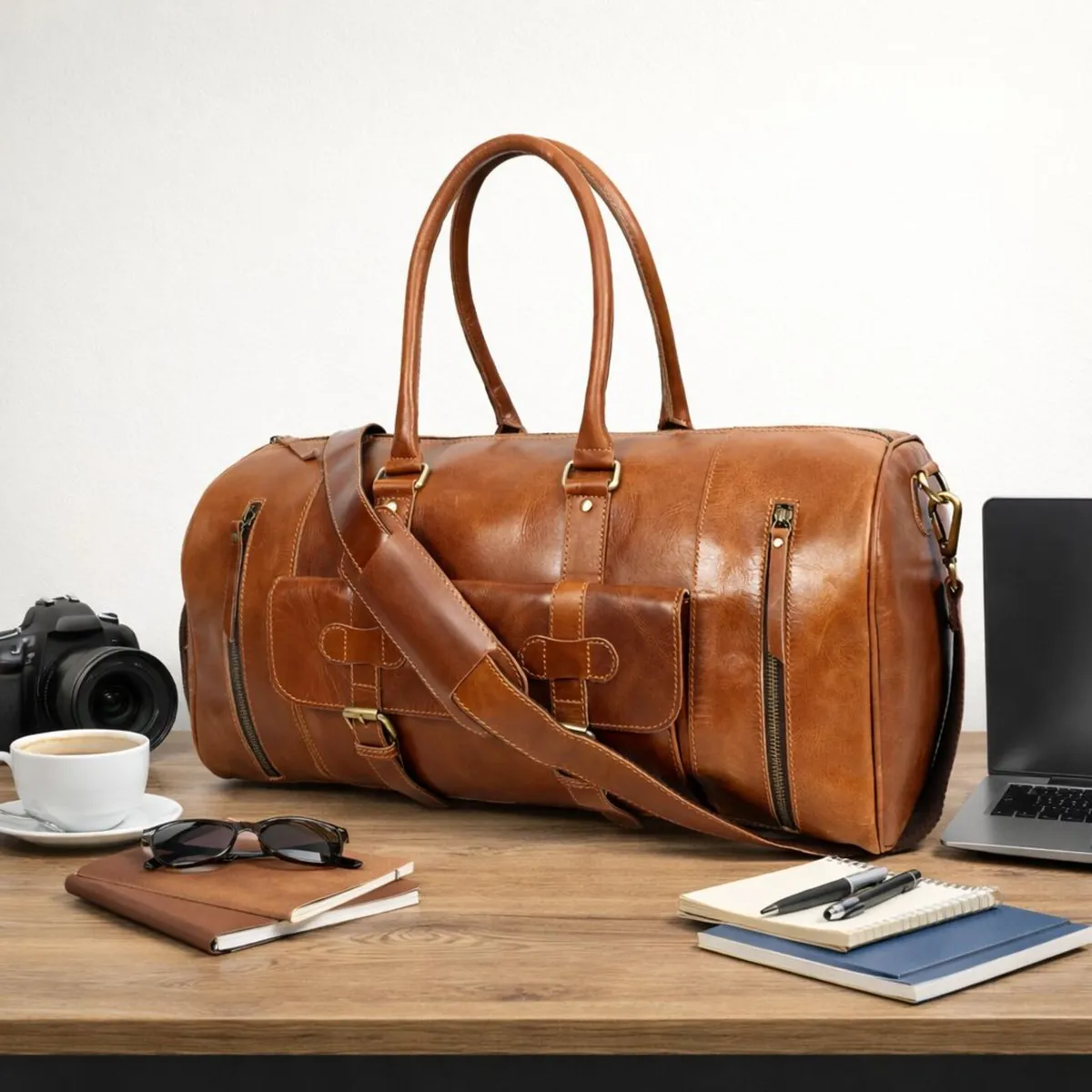 Leather Duffel Bag Vintage Travel Weekender Bag - Image 1