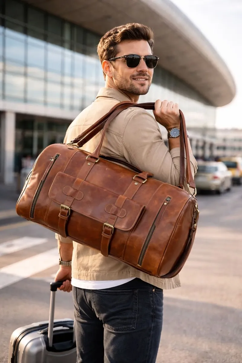 Leather Duffel Bag Vintage Travel Weekender Bag - Image 2