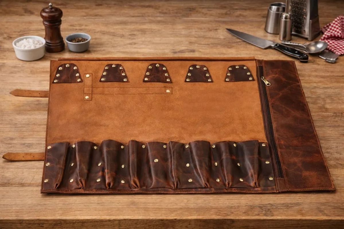 Genuine Leather Knife Roll Chef Knife Storage Bag - Image 1