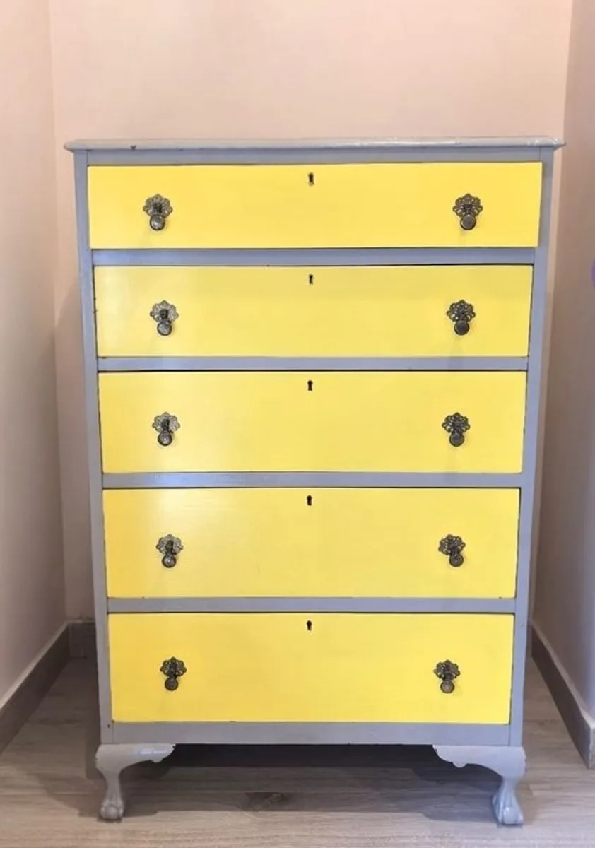 Totally Unique Eclectic Yellow & Grey Tallboy Chest of Drawers - Image 1