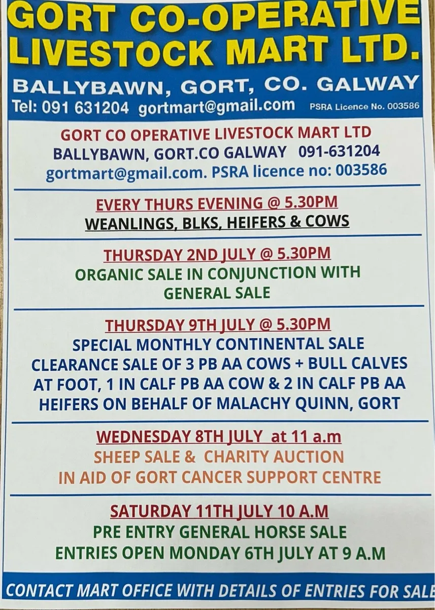 Gort Mart: Thurs 2nd- Organic & General