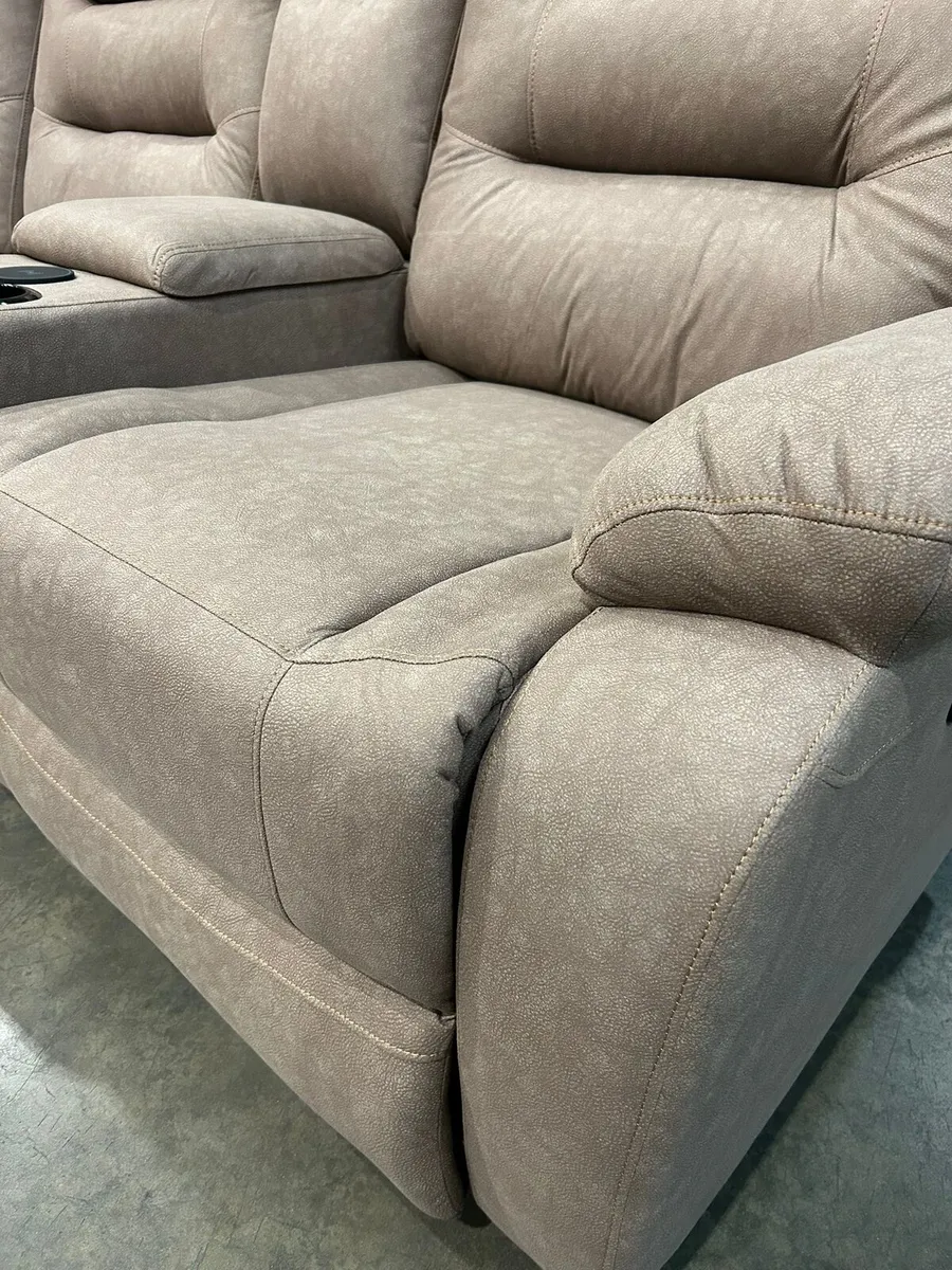 New Electric Grey & Brown Fabric Recliner Sofa - Image 4