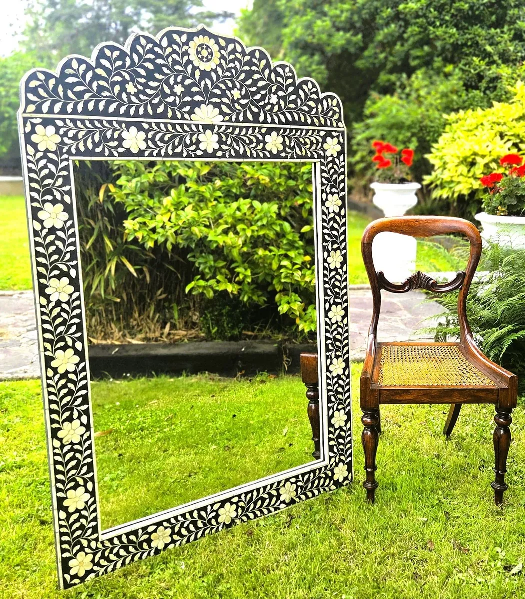 Large Vintage Bone Inlay Mirrors - Image 1