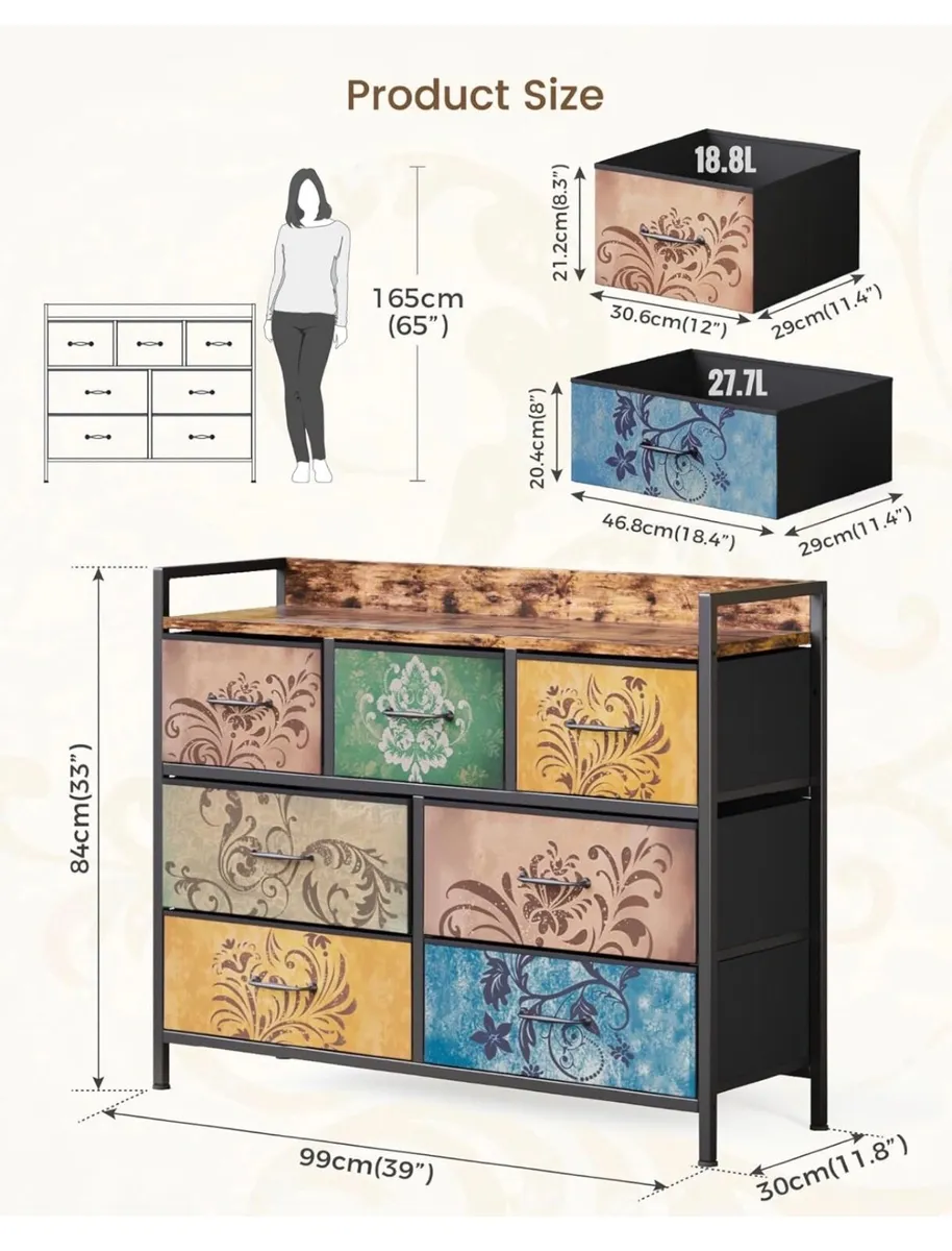 Chest of Drawers, 7 Fabric Drawers Dresser Cabinet - Image 2