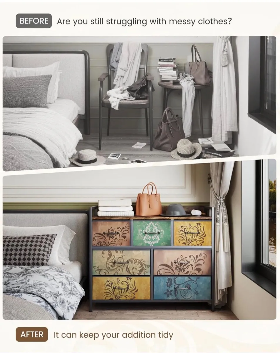 Chest of Drawers, 7 Fabric Drawers Dresser Cabinet - Image 3