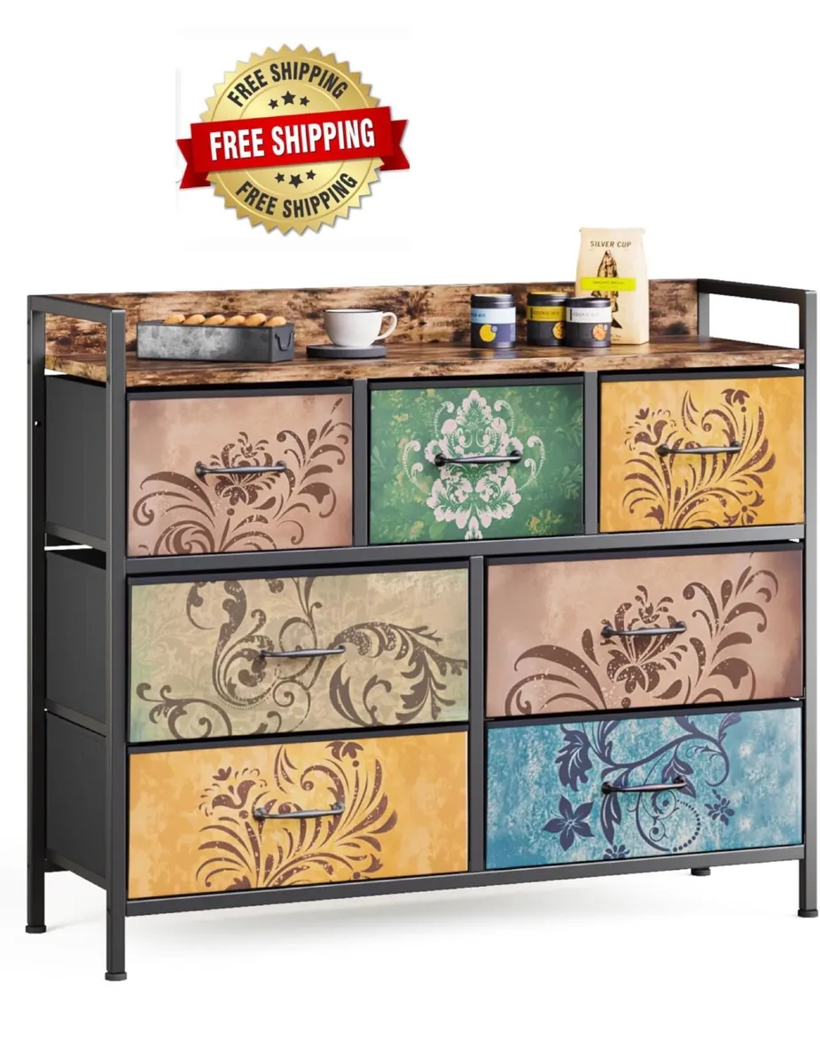 Chest of Drawers, 7 Fabric Drawers Dresser Cabinet - Image 1