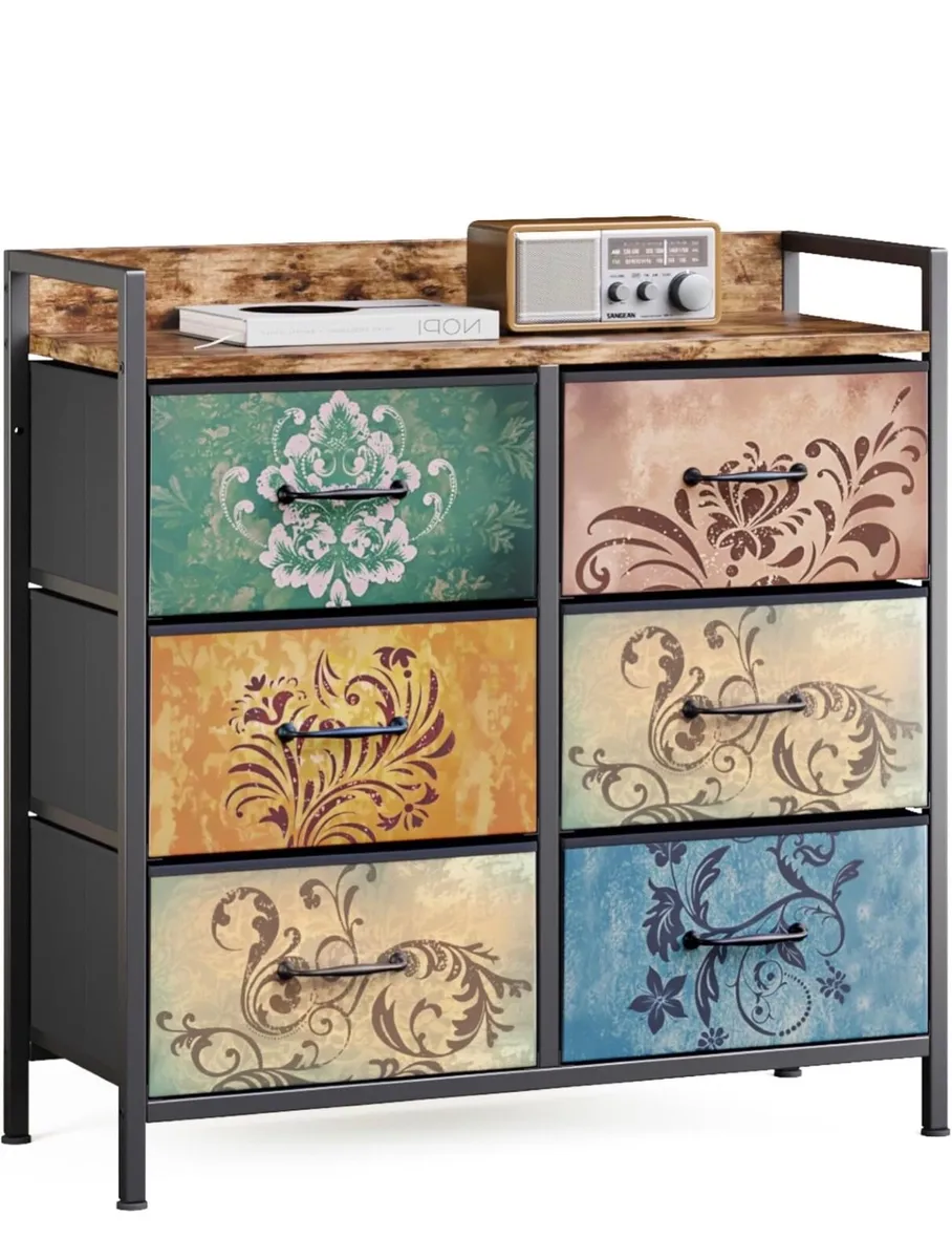 Chest of Drawers, 6 Fabric Drawers Dresser Cabinet - Image 1
