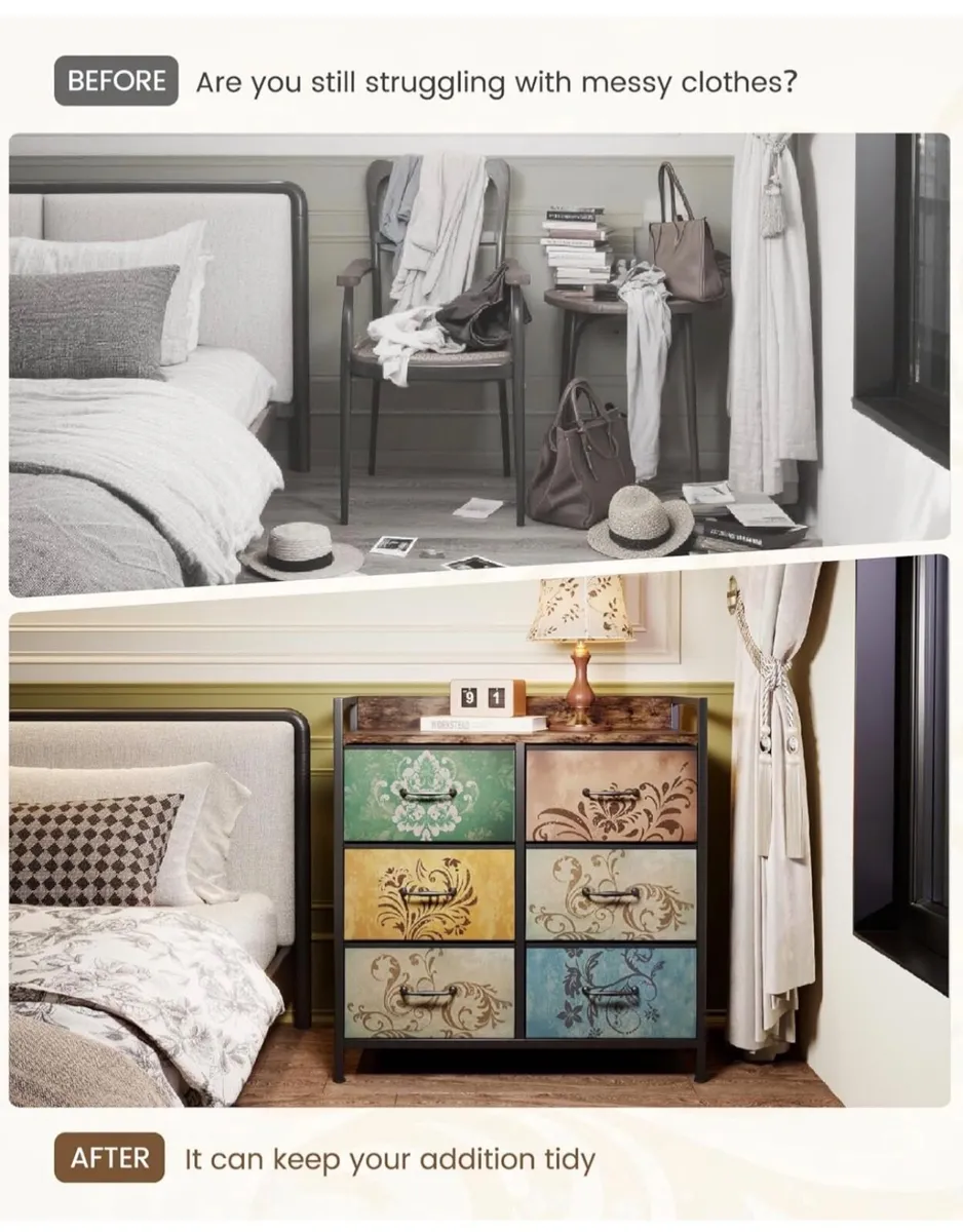 Chest of Drawers, 6 Fabric Drawers Dresser Cabinet - Image 2