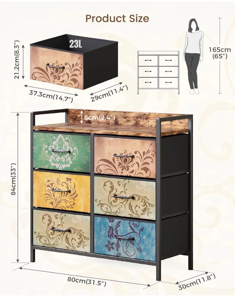 Chest of Drawers, 6 Fabric Drawers Dresser Cabinet - Image 3