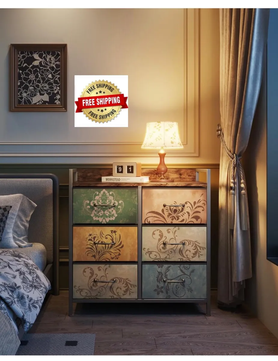 Chest of Drawers, 6 Fabric Drawers Dresser Cabinet - Image 1