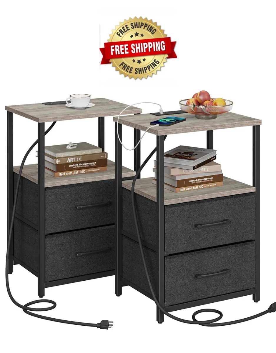 Bedside Table with Charging Station, Side Table wi - Image 1