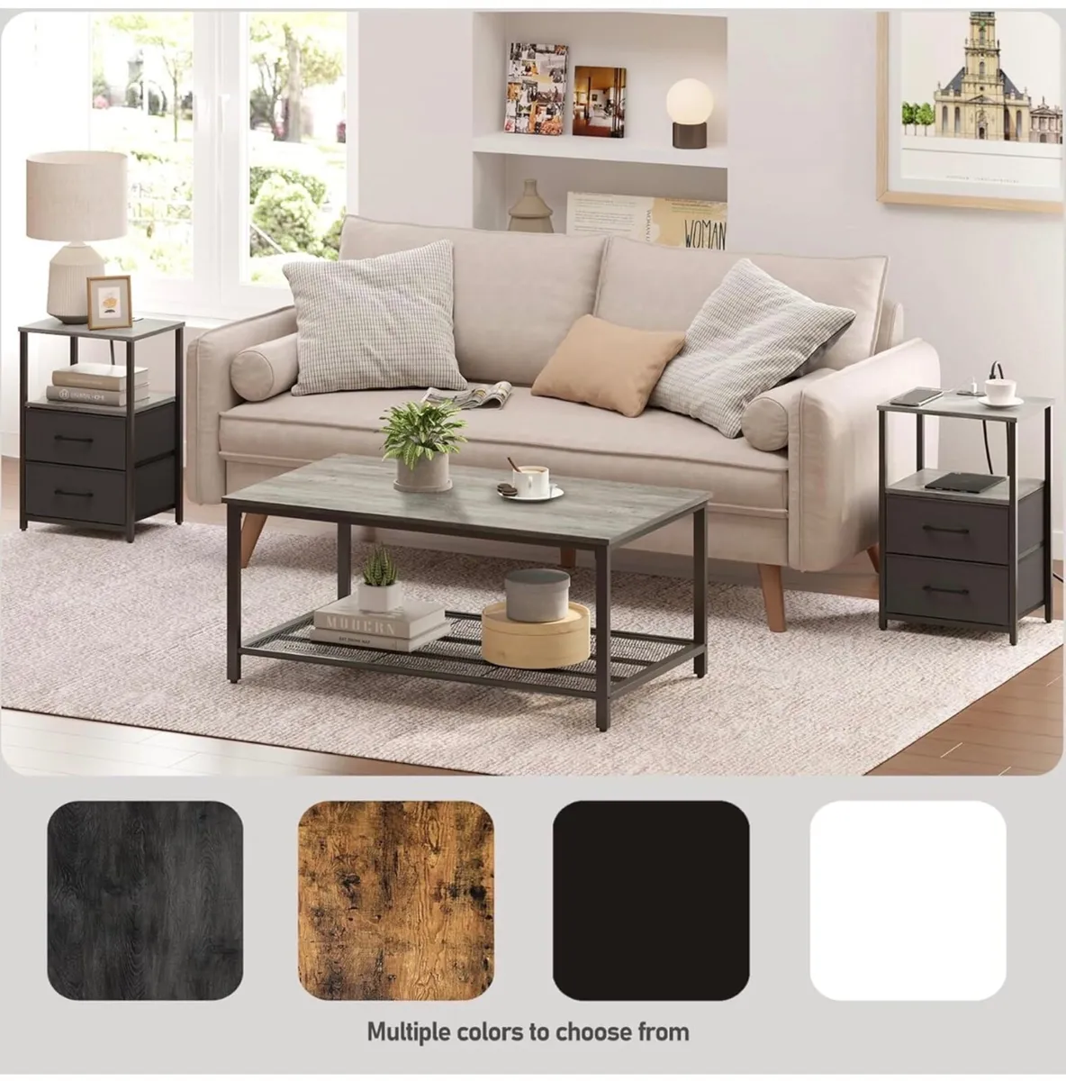 Bedside Table with Charging Station, Side Table wi - Image 1