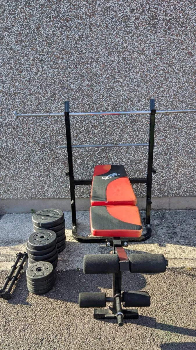 USF WEIGHT BENCH 50KG WEIGHTS BARBELL DUMBBELLS - Image 1