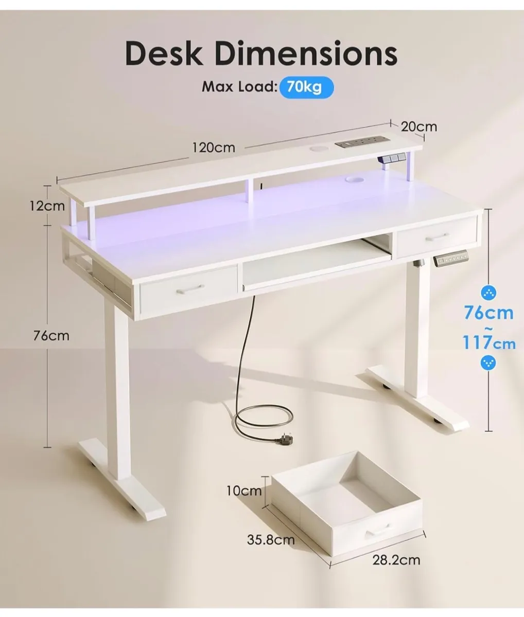 Height Adjustable Desk, 120cm Electric Standing De - Image 1